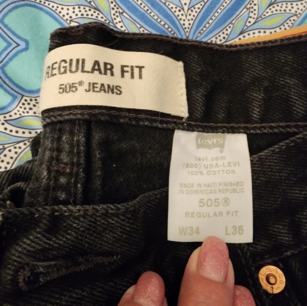 Mens Black 505 Jeans no buttonfly